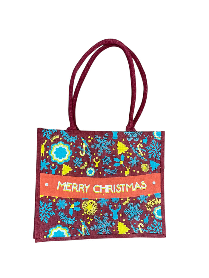 Bag Hessian 41cm (W) x 34cm (H) Merry Xmas & Deer
