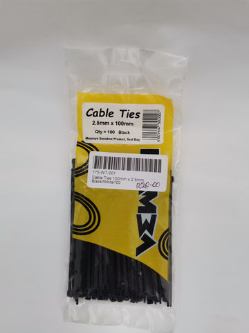 Cable Ties 2.5mm x 100mm (100) Black