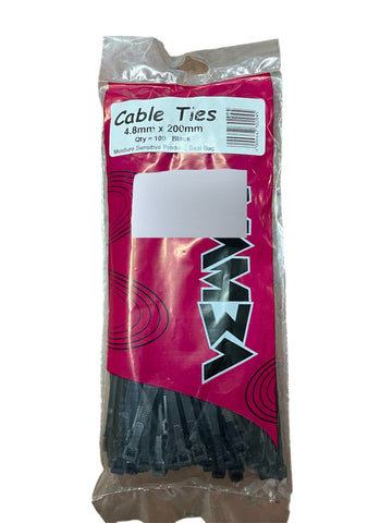 Cable Ties 4.8mm x 200mm (100) Black